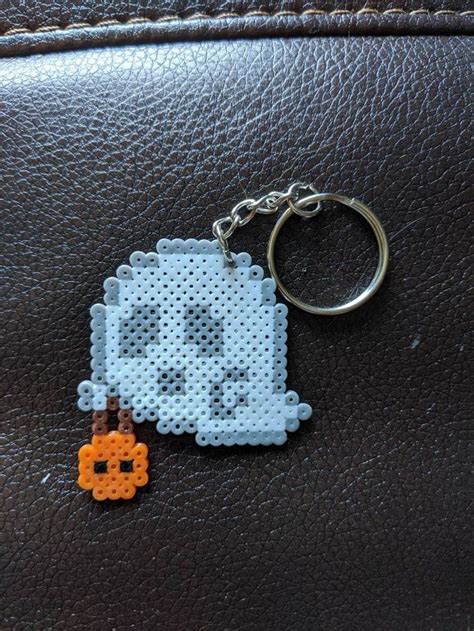 Halloween Decorations Ghost Perler beads decorations Keychain | Etsy in 2021 | Perler bead ...