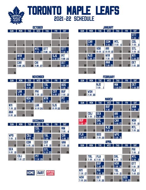 Leafs 2021-22 Printable Schedule : r/leafs