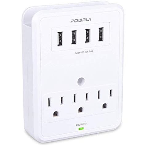 Multi Wall Outlet Adapter Surge Protector 1680 Joules With 4-USB Ports ...