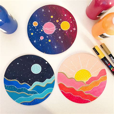 Sun, Moon and Galaxy paintings | Vinyl art paint, Diy canvas art, Small canvas art