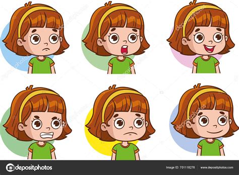 Anak Anak Menghadapi Menunjukkan Emosi Yang Berbeda Vector Illustration Vektor Stok oleh ...