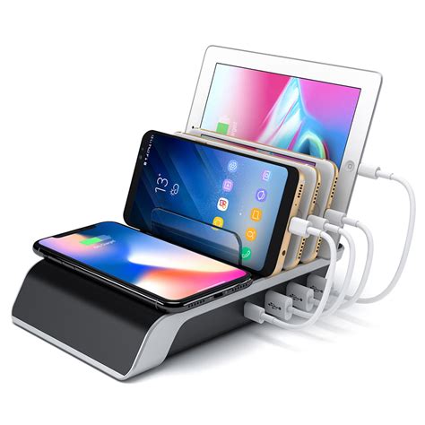 4-Port USB + Qi Wireless Charging Station Stand - Phone / Tablet