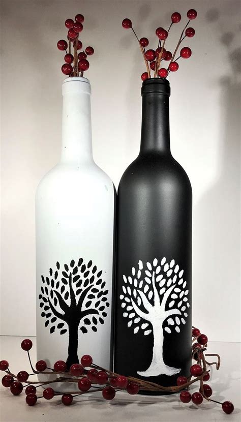 Black and White Trees Hand Painted on Wine Bottles Reflect the | Etsy | Hand painted wine ...