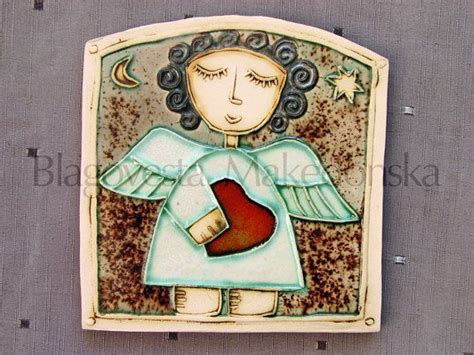 Angel with red hearthHandmade Ceramics Ceramic Art TileWall | Etsy ...