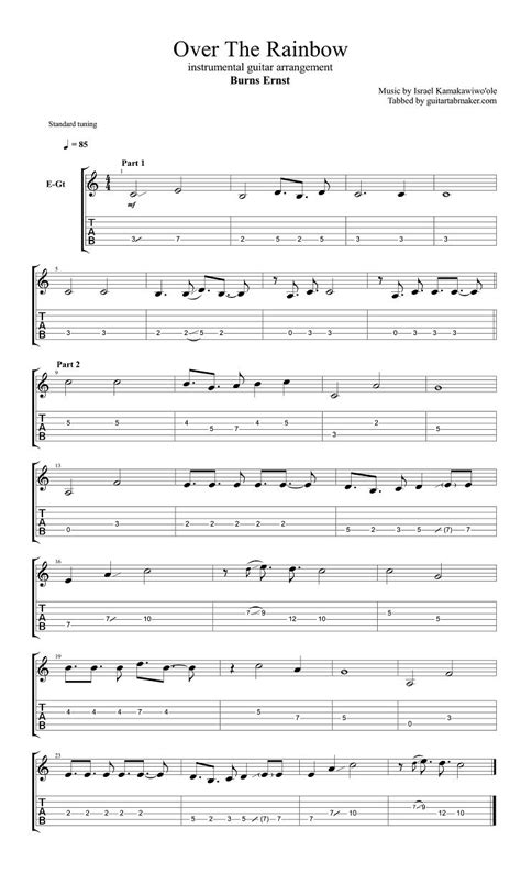 (Somewhere) Over the Rainbow guitar tabs - instrumental guitar tab (easy) - pdf guitar sheet ...