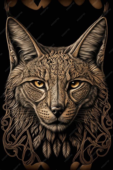 Premium AI Image | A lynx with a black background and gold eyes.