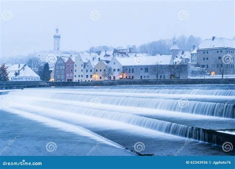 River Lech at Landsberg in the Winter Stock Photo - Image of morning ...