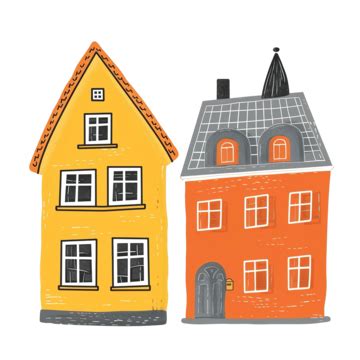 Two Houses Yellow And Orange In Scandinavian Style, Scandinavian, Red ...