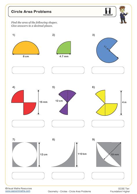 Circle Area Problems Worksheet | Printable Maths Worksheets