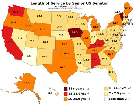 How long each Senior US Senator has been in Office. : r/MapPorn