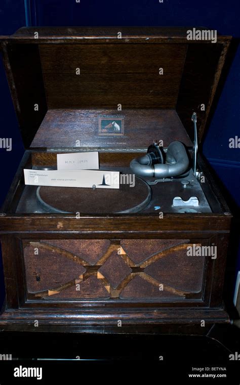 An old gramophone record player (His Masters Voice) exhibited in the ...