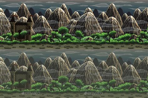 2D Game Mountain Backgrounds Pixel Art | Pixel art, Mountain background, Background