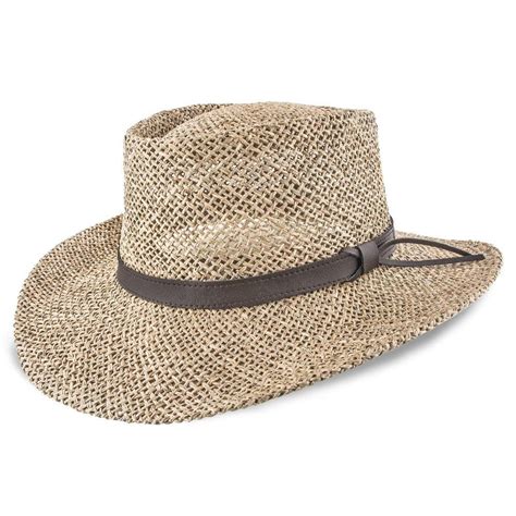 Mens Stetson Gambler Seagrass Straw Outdoorsman Hat, tan