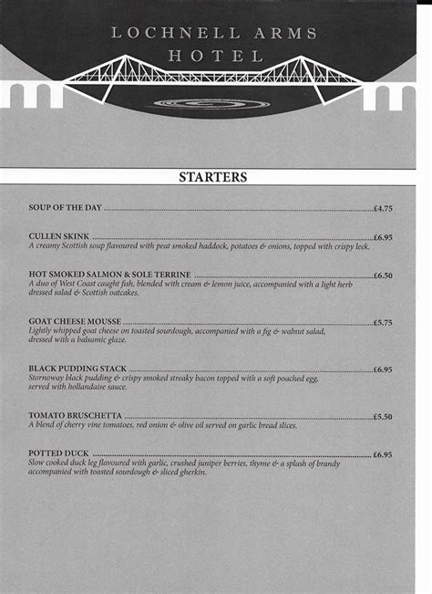 Menu at Lochnell Arms Hotel pub & bar, Connel