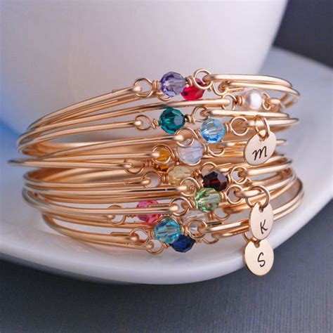 Silver Birthstone Bangle Bracelet Grandmother Birthstone Jewelry – Love, Georgie