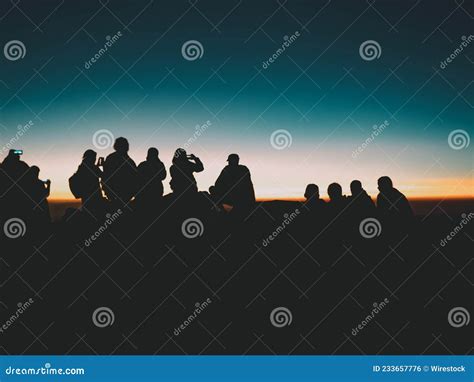 Silhouette of People Sitting and Taking Pictures of the Scenic Sunset Editorial Photo - Image of ...