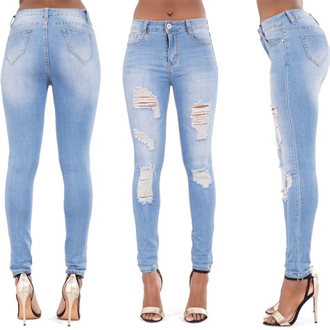 NEW WOMENS LADIES SKINNY FIT RIPPED JEANS FADED STRETCHY DENIM SIZE 6 ...