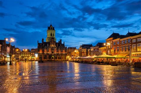 Delft Market Square Markt in the Evening. Delfth, Netherlands Stock Image - Image of medieval ...