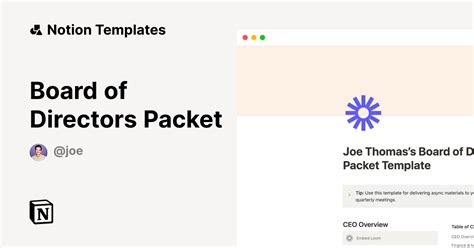 Board of Directors Packet by Joe Thomas | Notion Template