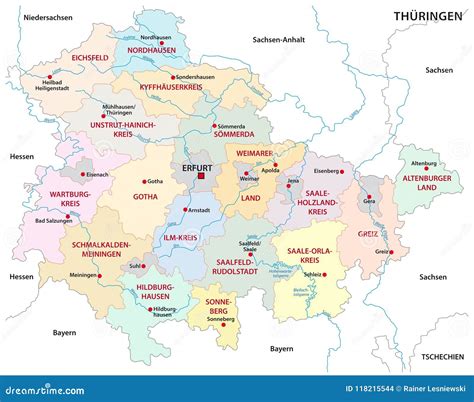 Thuringia Administrative and Political Vector Map Stock Vector ...