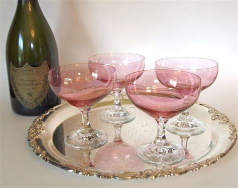 Vintage Pink Crystal Champagne Coupe Glasses Set of 4