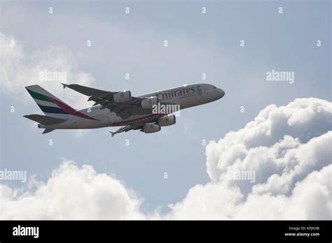 Emirates Airbus A380 just after take off Stock Photo - Alamy