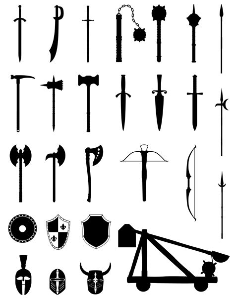 ancient battle weapons set icons black silhouette stock vector ...