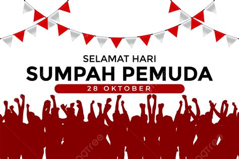 Hari Sumpah Pemuda Design With Red White Indonesian Flag And Crowd People Silhouette, Sumpah ...