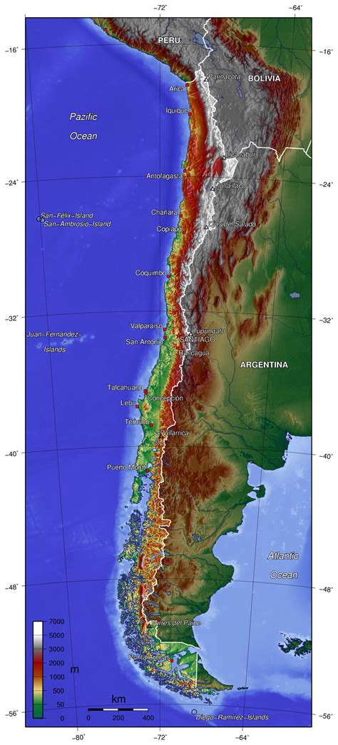 Large physical map of Chile | Chile | South America | Mapsland | Maps ...