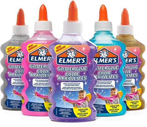 Elmer's Glitter Glue Washable and Child Friendly, Great for Making Slime, 177 ml, Blue, Gold ...