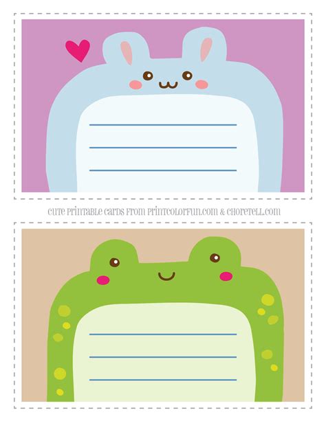 Cute printable animal notecards for kids: Rabbit & frog - Print Color Fun!