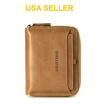Men's Men DT Leather Bifold Credit ID Card Hold Wallet Zipper Coin Pocket Purse | eBay