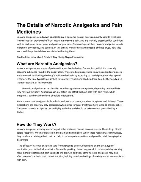 The Different Types of Narcotic Analgesics and Pain Medicines by ...