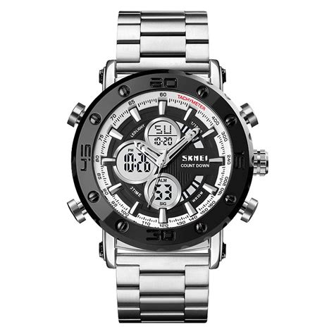 SKMEI 1636 Dual Time Analog Digital Luxury Casual Business Stainless ...