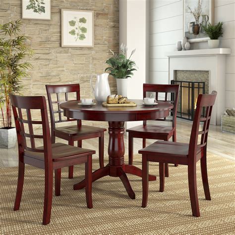 Lexington 5-Piece Wood Dining Set, Round Table and 4 Window Back Chairs, Berry Red - Walmart.com ...
