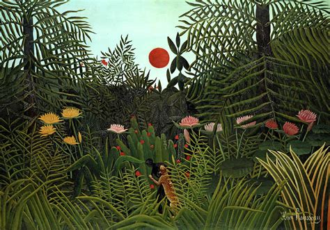 Jungle with Setting Sun, 1910 Painting by Henri Rousseau - Pixels