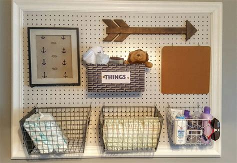 Boy's room. Framed pegboard, baskets and DIY wooden arrow. | Nursery baby room, Baby boy room ...