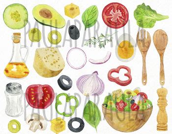 Watercolor Salad Clipart, Salad Ingredients Clipart, Healthy Food Clipart, Vegan