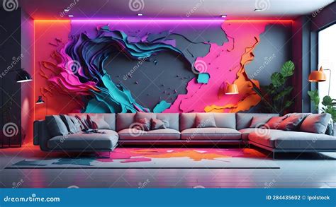 Vibrant Neon Paint Splashes Transforming Modern Living Room Wall Stock ...