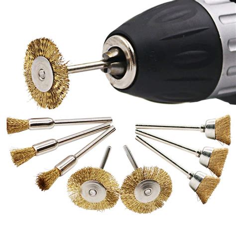 xxiaoTHAWxe 9 Pieces Brass Wire Brush Drill Attachment Kit Drill Powered Wheel Die Grinder ...