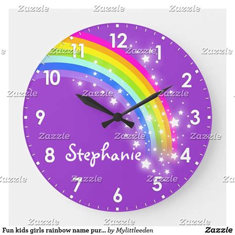 Fun kids girls rainbow name purple wall clock Purple Wall Clocks, Red Wall Clock, Wall Clock ...