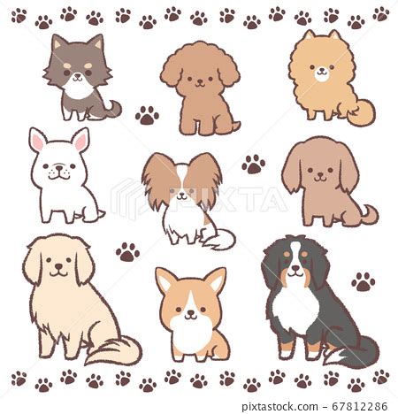 9 dogs sitting set and footprint line - Stock Illustration [67812286] - PIXTA