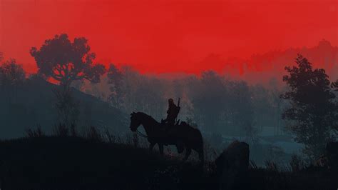 Download wallpaper 1920x1080 the witcher 3, geralt, sunset, silhouette, full hd, hdtv, fhd ...