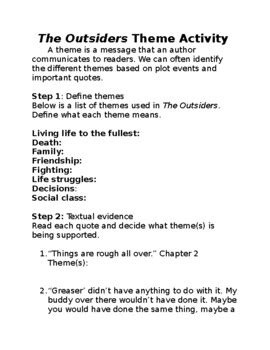 The Outsiders Theme Activity by Little Reading Coach | TPT