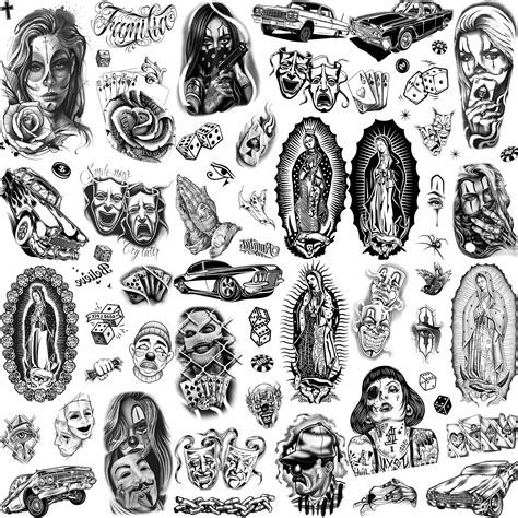 Chicano Temporary Tattoos for Men and Women - 6 Sheets of Chicana, Guadalupe, Gangster Designs ...