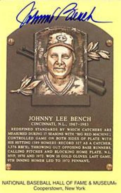 Signed Johnny Bench Photo - Ball HOF Plaque