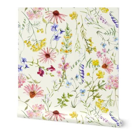 14" Watercolor Midsummer Flowers Meadow Wallpaper | Spoonflower