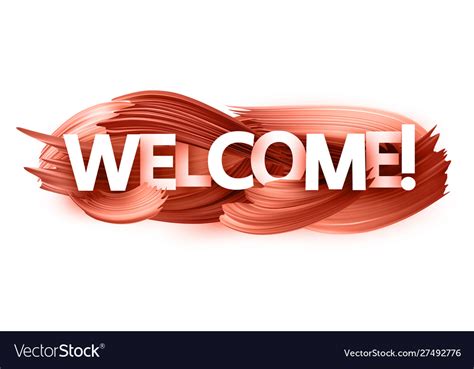 Welcome text banner with living coral brush Vector Image