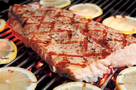 Salmon on Grill with Lemon - Prepared Food Photos, Inc.