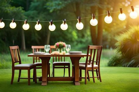 Premium Photo | Dining table and chairs in the garden